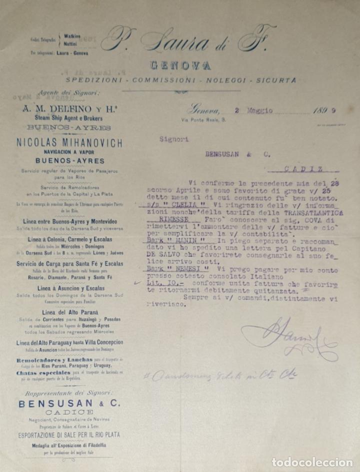 Lettres commerciales: Carta comercial. P. Laura di F. Commissioni-Spedizioni-Sicurta. Genova 1899