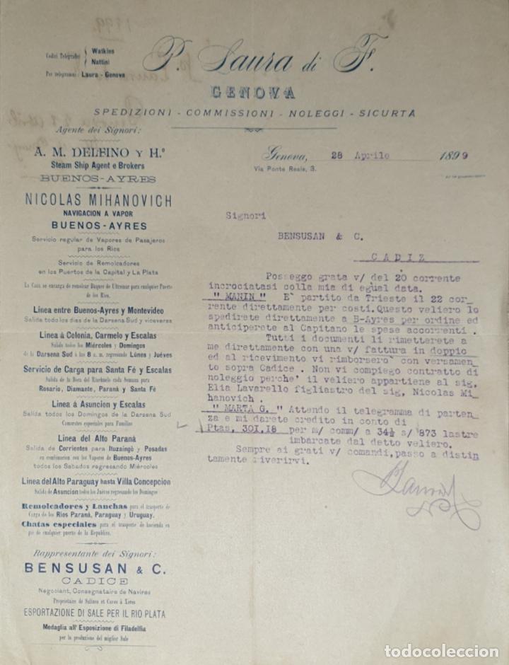 Lettres commerciales: Carta comercial. P. Laura di F. Commissioni-Spedizioni-Sicurta. Genova 1899