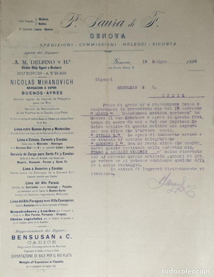 Lettres commerciales: Carta comercial. P. Laura di F. Commissioni-Spedizioni-Sicurta. Genova 1899