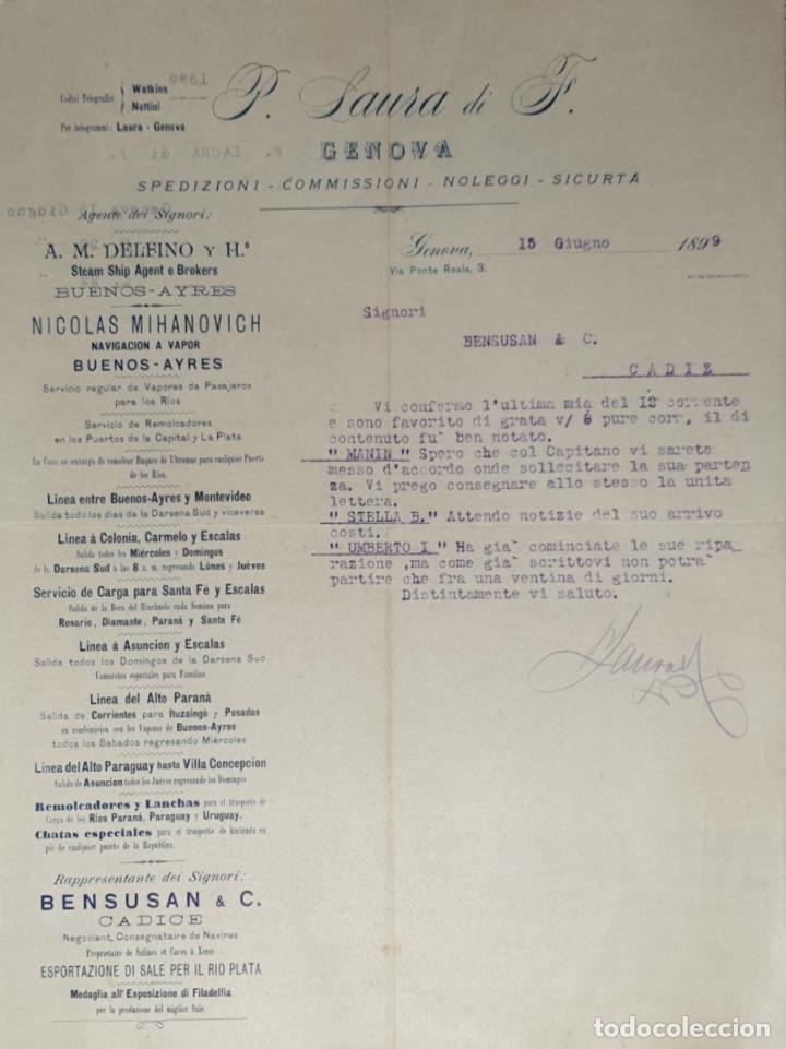 Lettres commerciales: Carta comercial. P. Laura di F. Commissioni-Spedizioni-Sicurta. Genova 1899