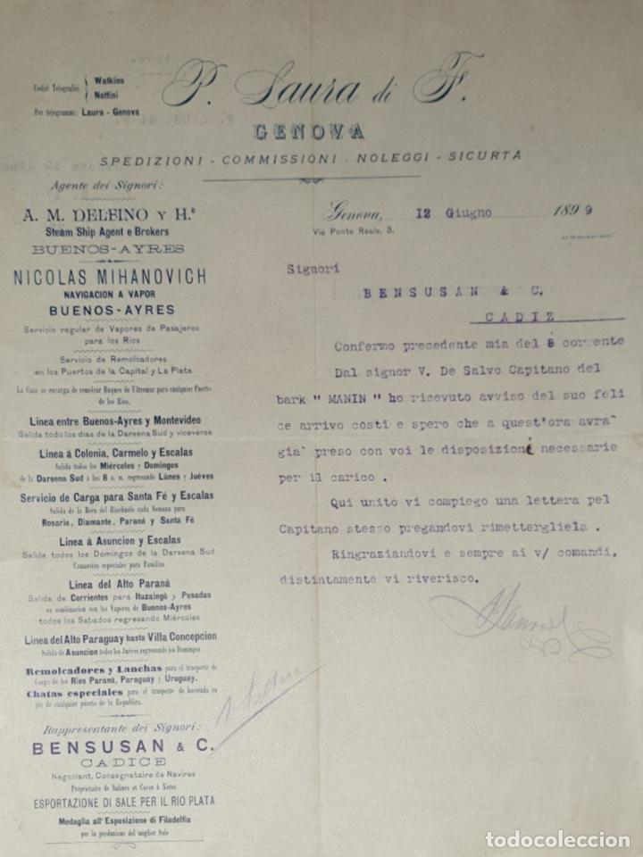 Lettres commerciales: Carta comercial. P. Laura di F. Commissioni-Spedizioni-Sicurta. Genova 1899