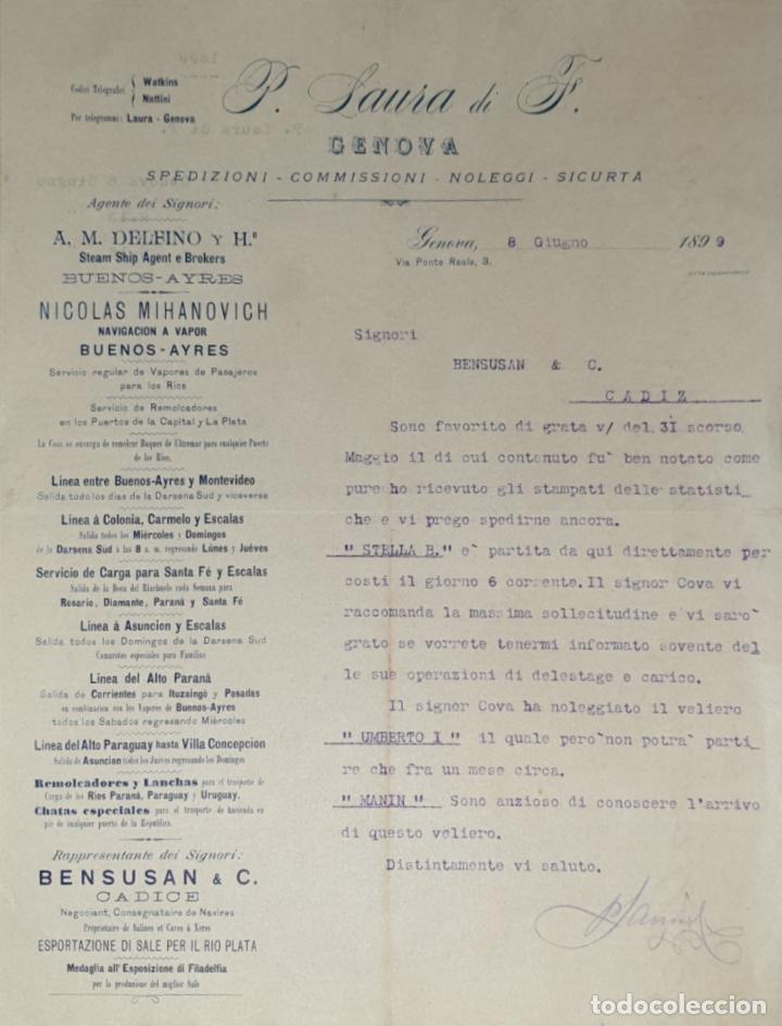 Lettres commerciales: Carta comercial. P. Laura di F. Commissioni-Spedizioni-Sicurta. Genova 1899