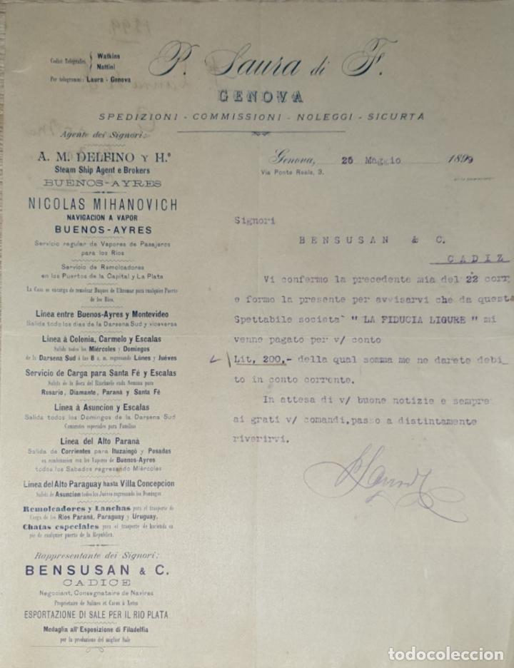 Lettres commerciales: Carta comercial. P. Laura di F. Commissioni-Spedizioni-Sicurta. Genova 1899