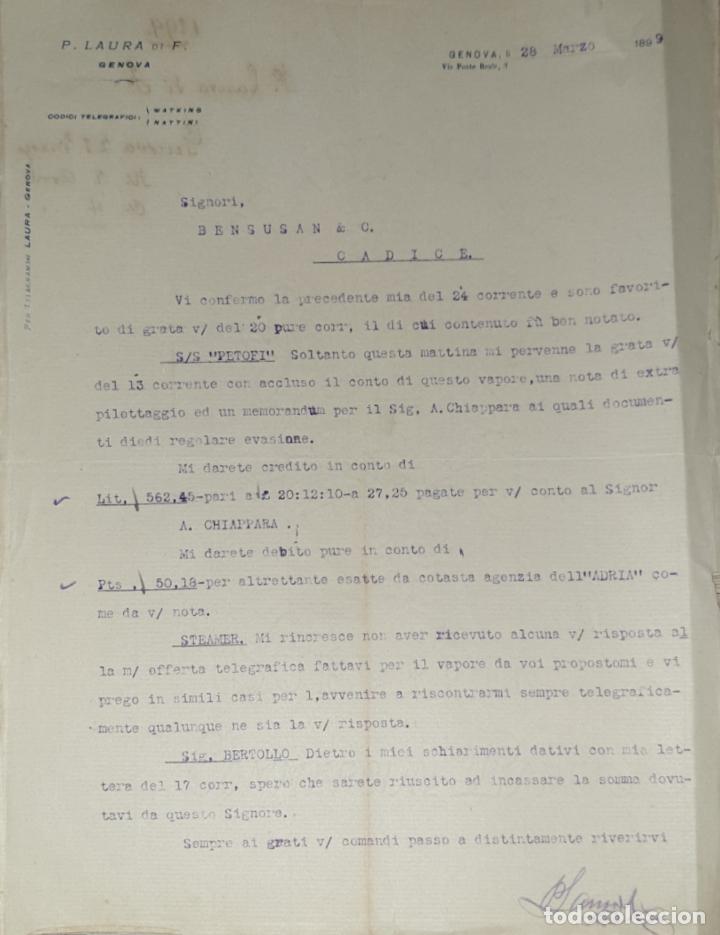 Lettres commerciales: Carta comercial. P. Laura di F. Commissioni-Spedizioni-Sicurta. Genova 1899