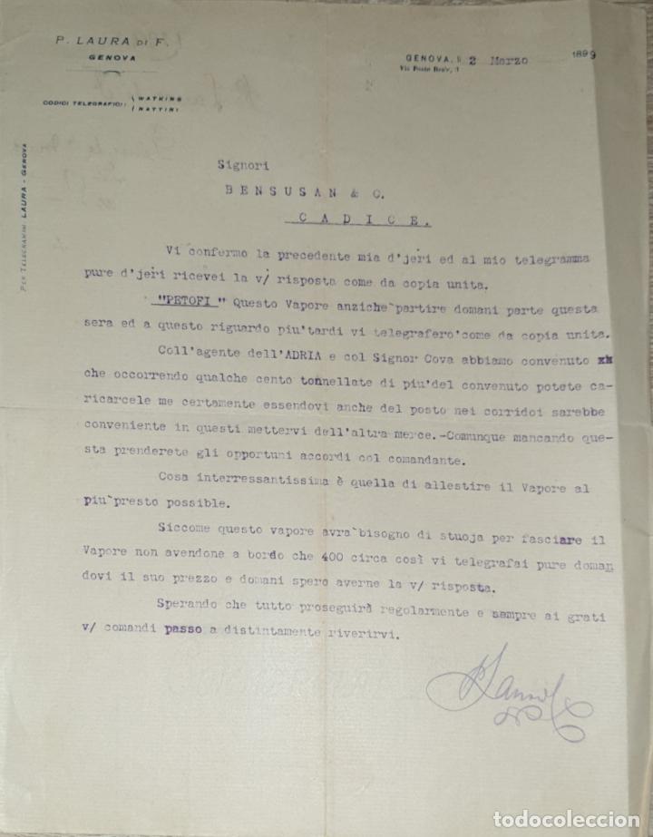 Lettres commerciales: Carta comercial. P. Laura di F. Commissioni-Spedizioni-Sicurta. Genova 1899