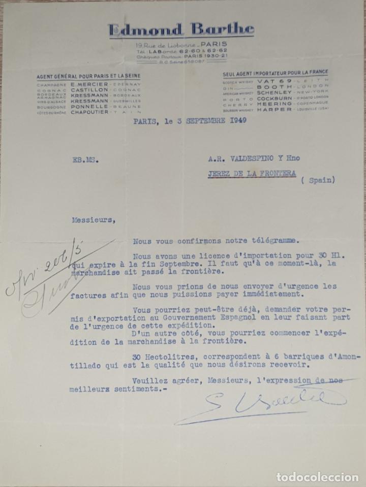 Lettres commerciales: Carta comercial. Edmond Barthe. Agent General. Par&iacute;s 1949