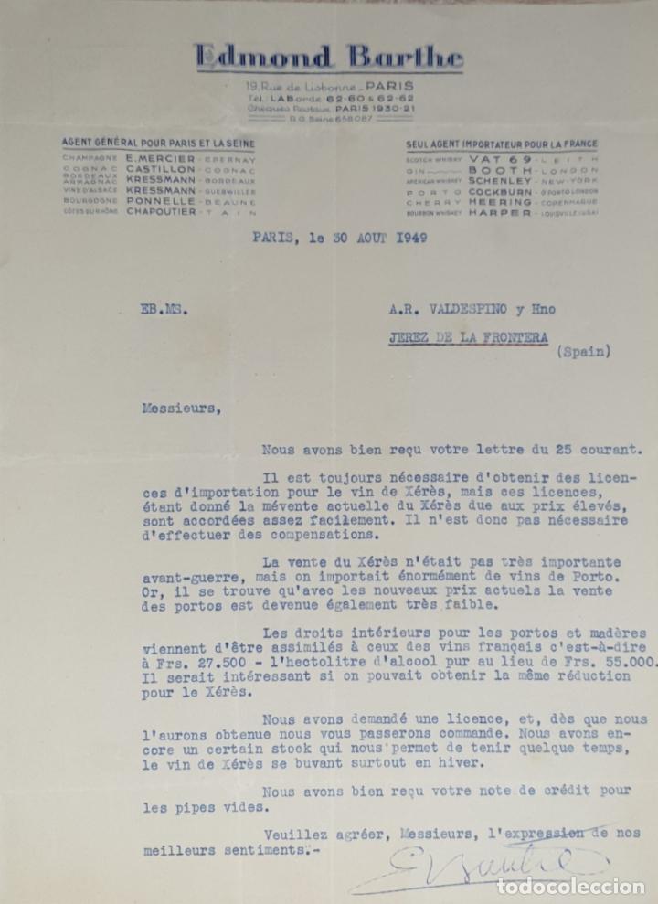Lettres commerciales: Carta comercial. Edmond Barthe. Agent General. Par&iacute;s 1949
