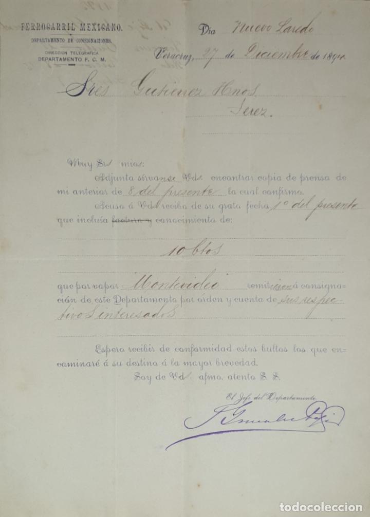 Lettres commerciales: Carta comercial. Ferrocarril Mexicano. Departamento de Consignaciones. Veracruz 1894