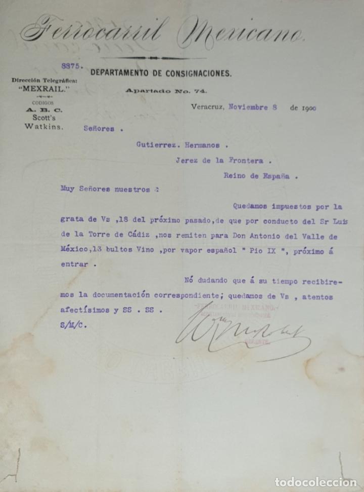 Lettres commerciales: Carta comercial. Ferrocarril Mexicano. Departamento de Consignaciones. Veracruz 1900