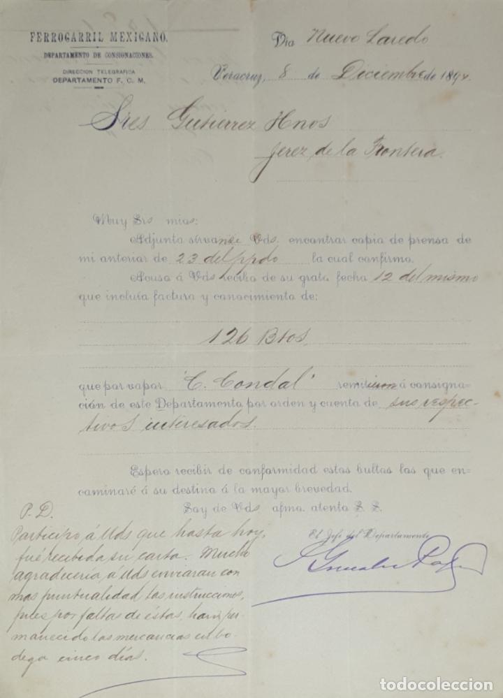 Lettres commerciales: Carta comercial. Ferrocarril Mexicano. Departamento de Consignaciones. Veracruz 1894