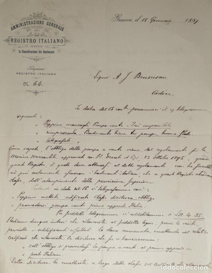 Lettres commerciales: Carta comercial. Administrazione Generale del Registro Italiano. Genova 1897