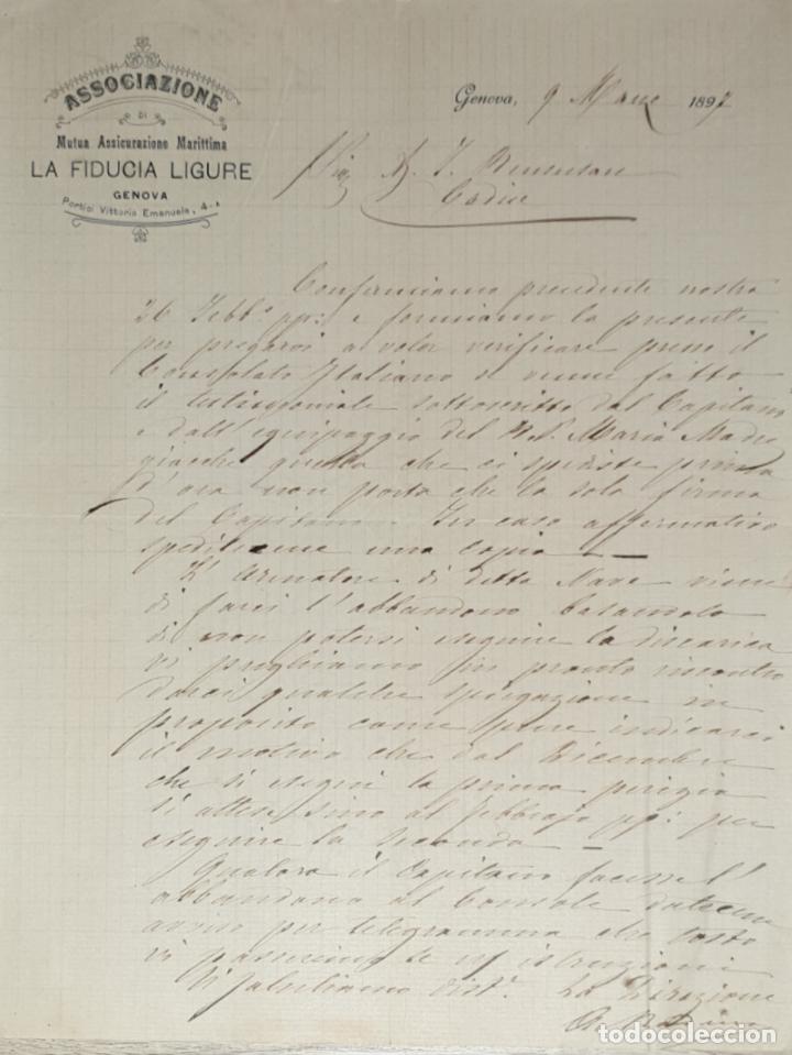 Gesch&auml;ftsbriefe: Carta comercial.Associazione di La Fiducia Ligure.Mutua Assicurazione Marittima. Genova 1897