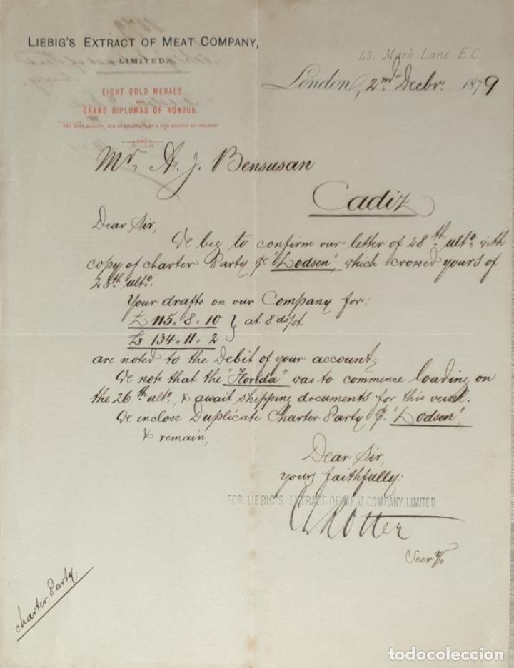 Gesch&auml;ftsbriefe: Carta comercial. Liebig&acute;s Extract of Meat Company. London 1879