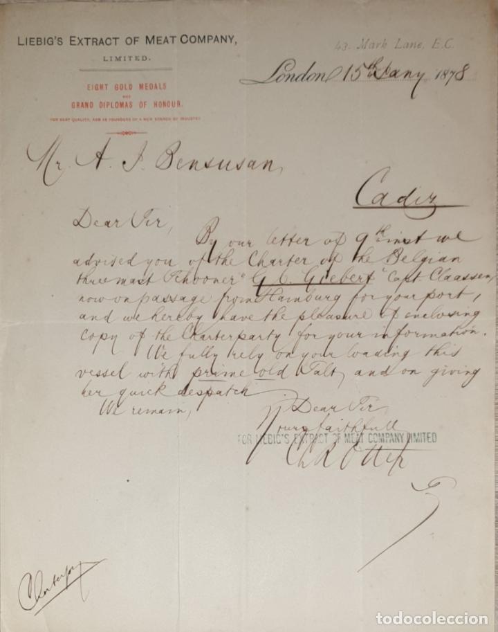 Gesch&auml;ftsbriefe: Carta comercial. Liebig&acute;s Extract of Meat Company. London 1878