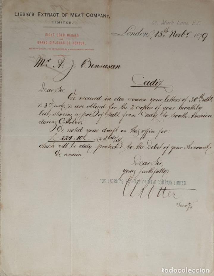 Gesch&auml;ftsbriefe: Carta comercial. Liebig&acute;s Extract of Meat Company. London 1879