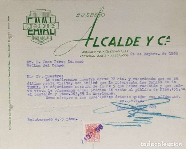 Gesch&auml;ftsbriefe: Carta comercial. Eusebio Alcalde y C&ordf;. Confecciones. Valladolid 1948