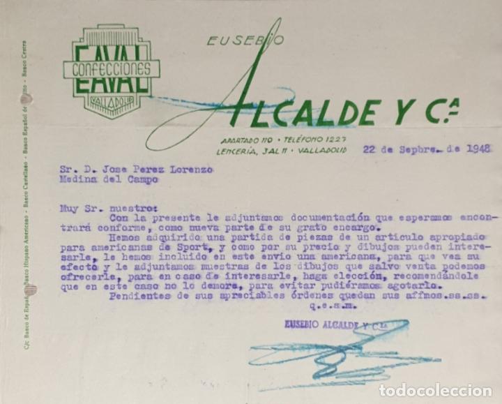 Gesch&auml;ftsbriefe: Carta comercial. Eusebio Alcalde y C&ordf;. Confecciones. Valladolid 1948
