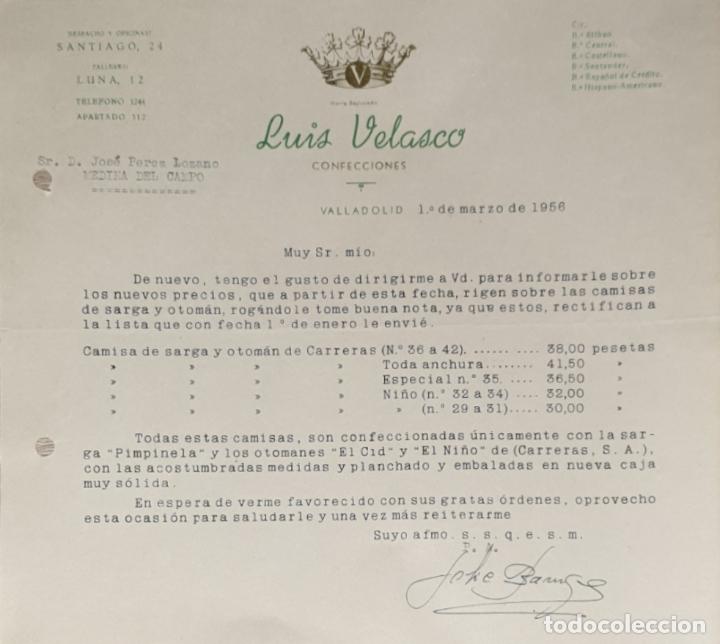 Gesch&auml;ftsbriefe: Carta comercial. Luis Velasco. Confecciones. Valladolid 1956
