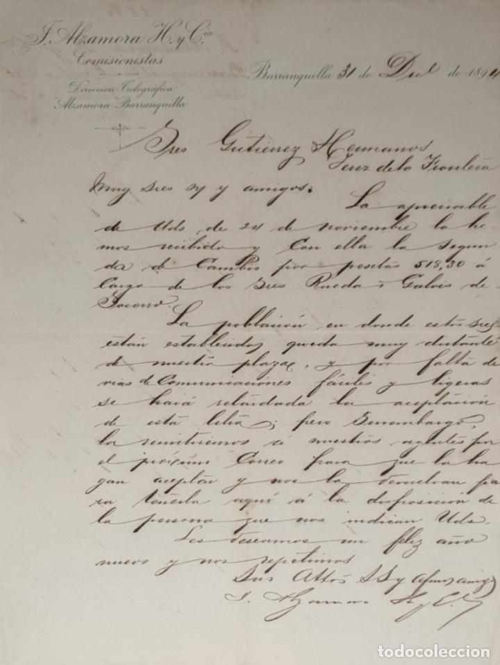 Gesch&auml;ftsbriefe: Carta comercial. J. Alzamora H y C&iacute;a. Comisionistas. Barranquilla 1894