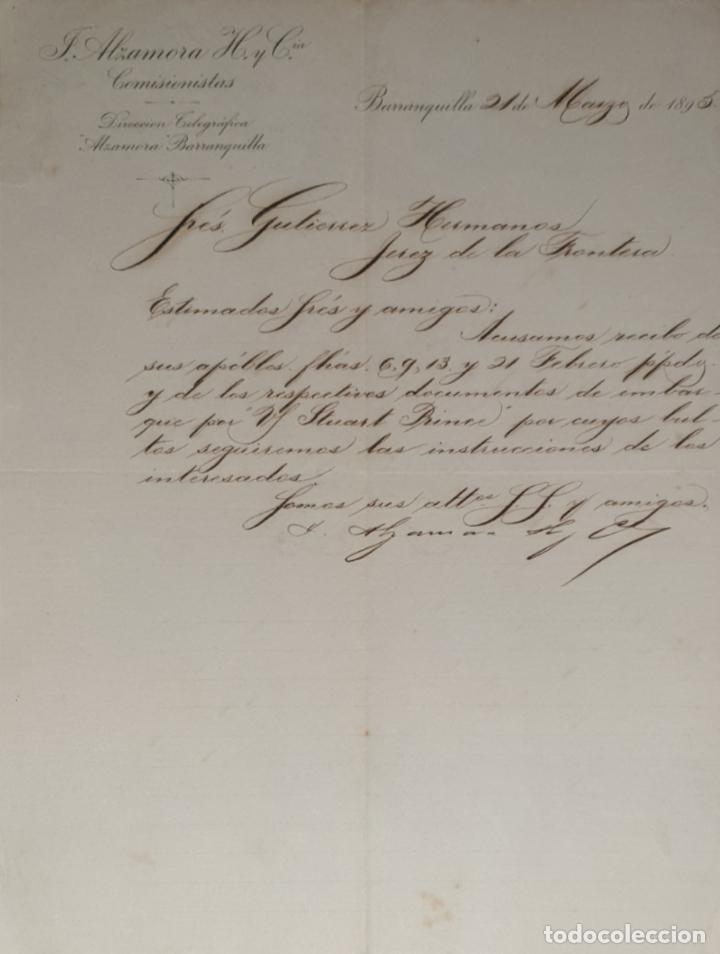 Gesch&auml;ftsbriefe: Carta comercial. J. Alzamora H y C&iacute;a. Comisionistas. Barranquilla 1895