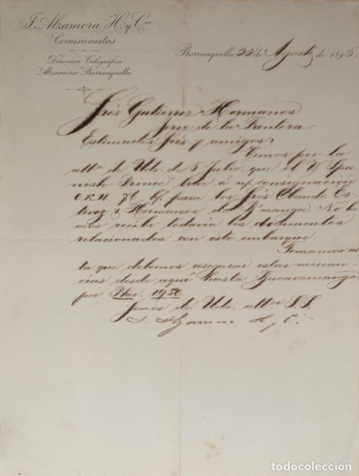 Gesch&auml;ftsbriefe: Carta comercial. J. Alzamora H y C&iacute;a. Comisionistas. Barranquilla 1895