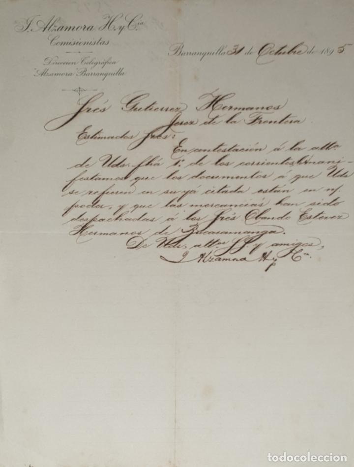 Gesch&auml;ftsbriefe: Carta comercial. J. Alzamora H. y C&iacute;a. Comisionistas. Barranquilla 1895