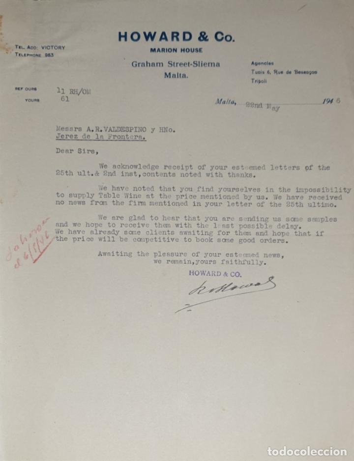 Gesch&auml;ftsbriefe: Carta comercial. Howard & C&ordm;. Marion House. Malta 1946