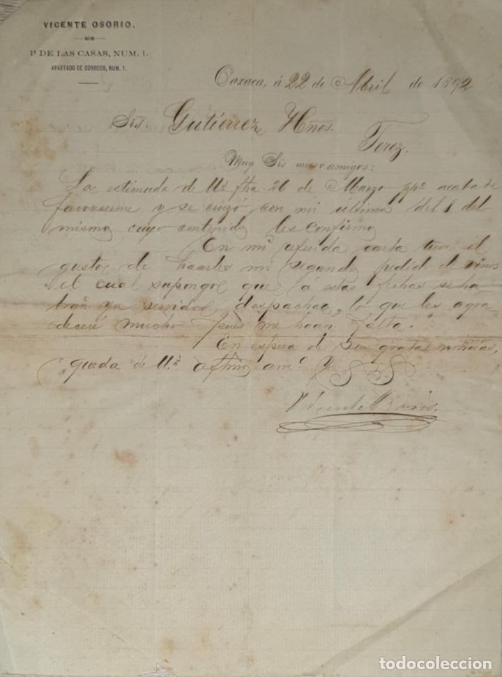 Lettres commerciales: Carta comercial. Vicente Osorio. Oaxaca 1892