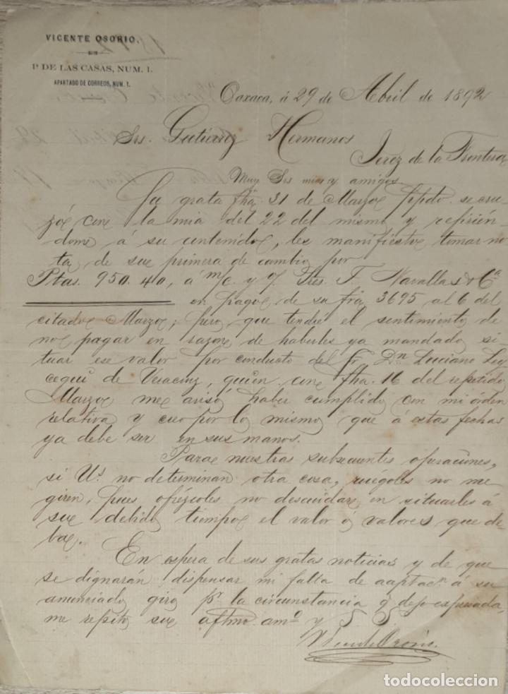 Lettres commerciales: Carta comercial. Vicente Osorio. Oaxaca 1892