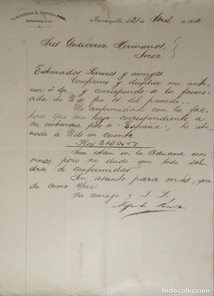 Lettres commerciales: Carta comercial. Alejandro A. Correa. Barranquilla 1892
