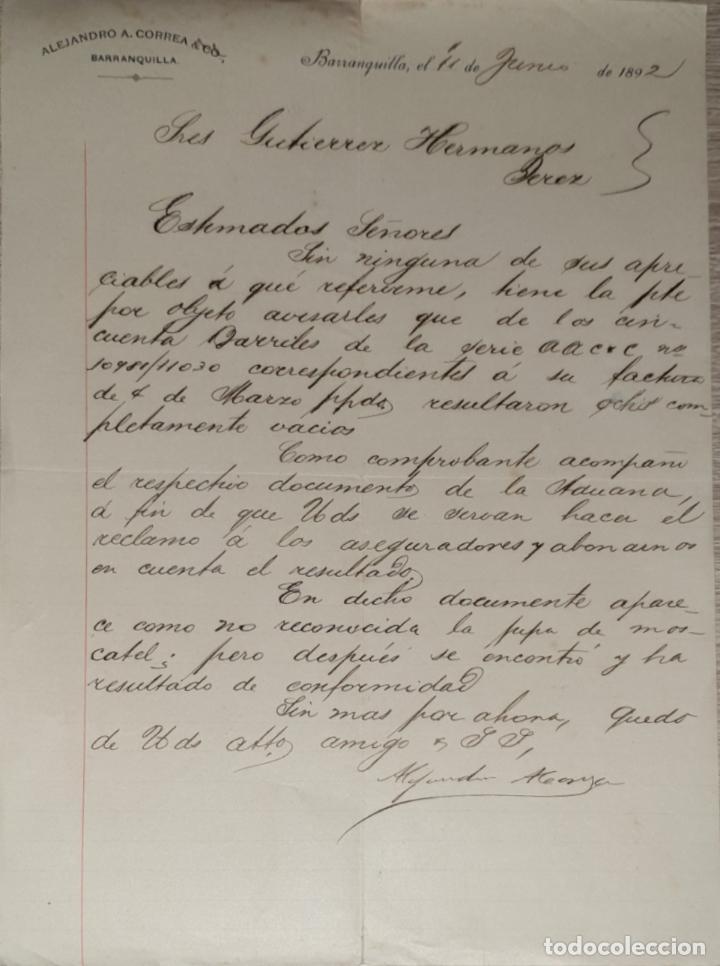 Lettres commerciales: Carta comercial. Alejandro A. Correa. Barranquilla 1892