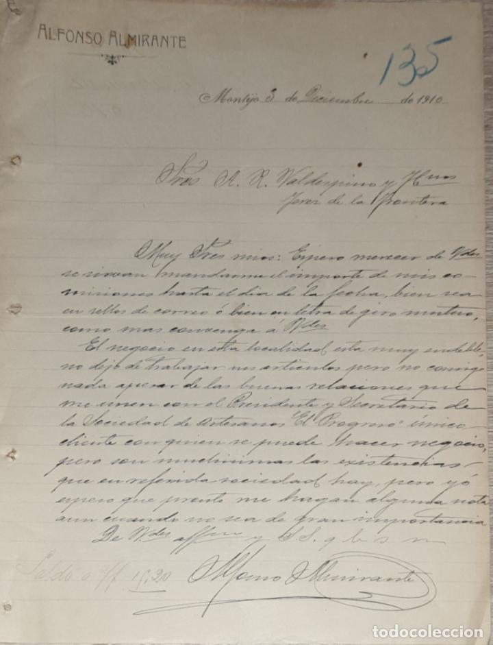 Cartas comerciales: Carta comercial Alfonso Almirante. Montijo 1910