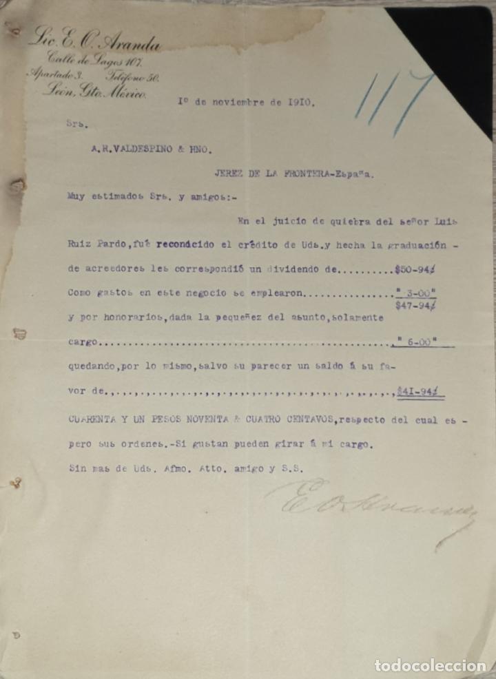 Cartas comerciales: Carta comercial. Lic. E. O. Aranda. Le&oacute;n. M&eacute;xico 1910