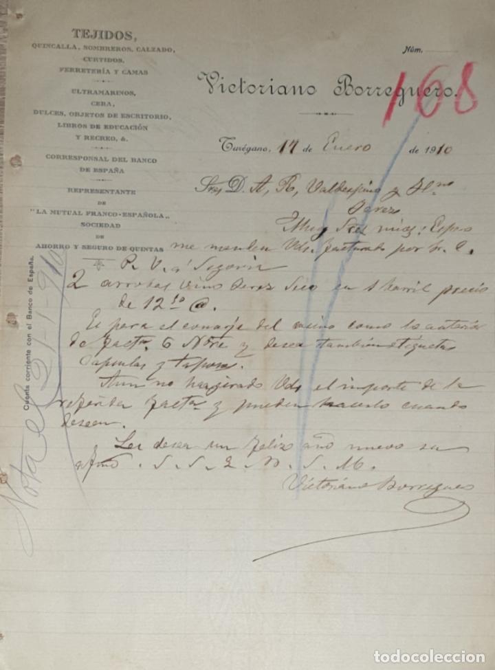 Gesch&auml;ftsbriefe: Carta comercial. Victoriano Borreguero. Tejidos. Tur&eacute;gano 1910