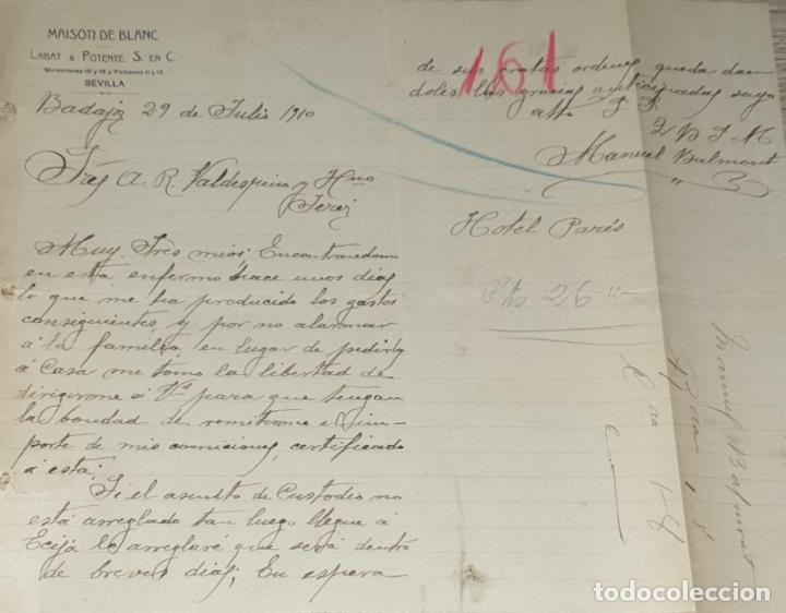 Gesch&auml;ftsbriefe: Carta comercial. Maison de Blanc. Labat & Potente S. en C. Sevilla 1910
