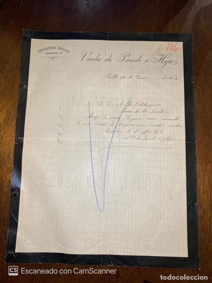 Gesch&auml;ftsbriefe: CARTA COMERCIAL. VIUDA DE PARODI E HIJAS. SEVILLA,1902. CERVECERIA INGLESA.CERVEZA.