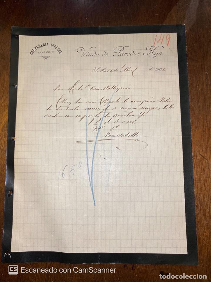 Gesch&auml;ftsbriefe: CARTA COMERCIAL. VIUDA DE PARODI E HIJAS. SEVILLA,1902. CERVECERIA INGLESA.CERVEZA.