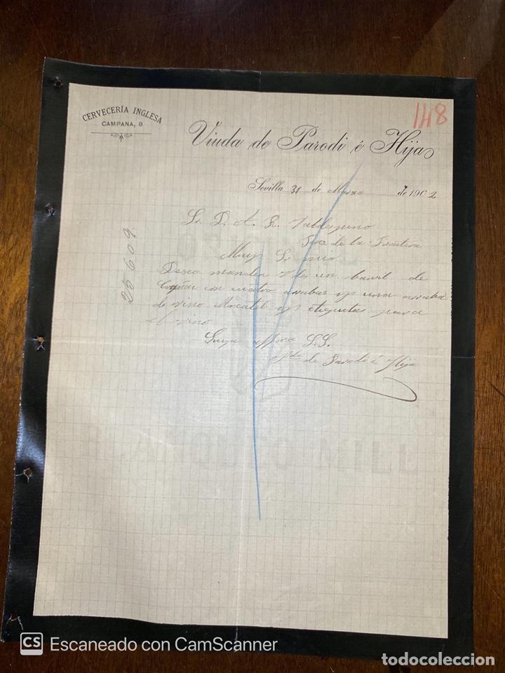 Lettres commerciales: CARTA COMERCIAL. VIUDA DE PARODI E HIJAS. SEVILLA,1902. CERVECERIA INGLESA.CERVEZA.