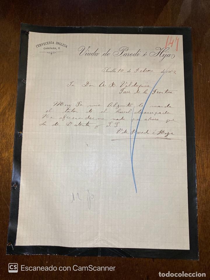 Lettres commerciales: CARTA COMERCIAL. VIUDA DE PARODI E HIJAS. SEVILLA,1902. CERVECERIA INGLESA.CERVEZA.