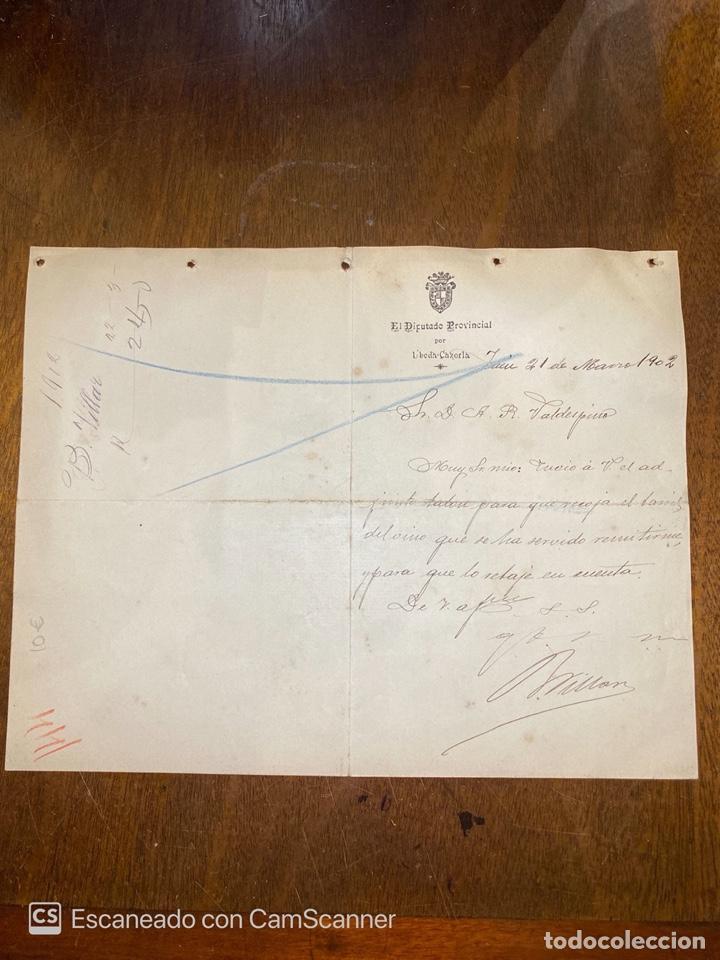 Lettres commerciales: CARTA COMERCIAL. DIPUTADO PROVINCIAL POR &Uacute;BEDA-CAZORLA. JAEN, 1902. DIRIGIDA A A.R. VALDESPINO.