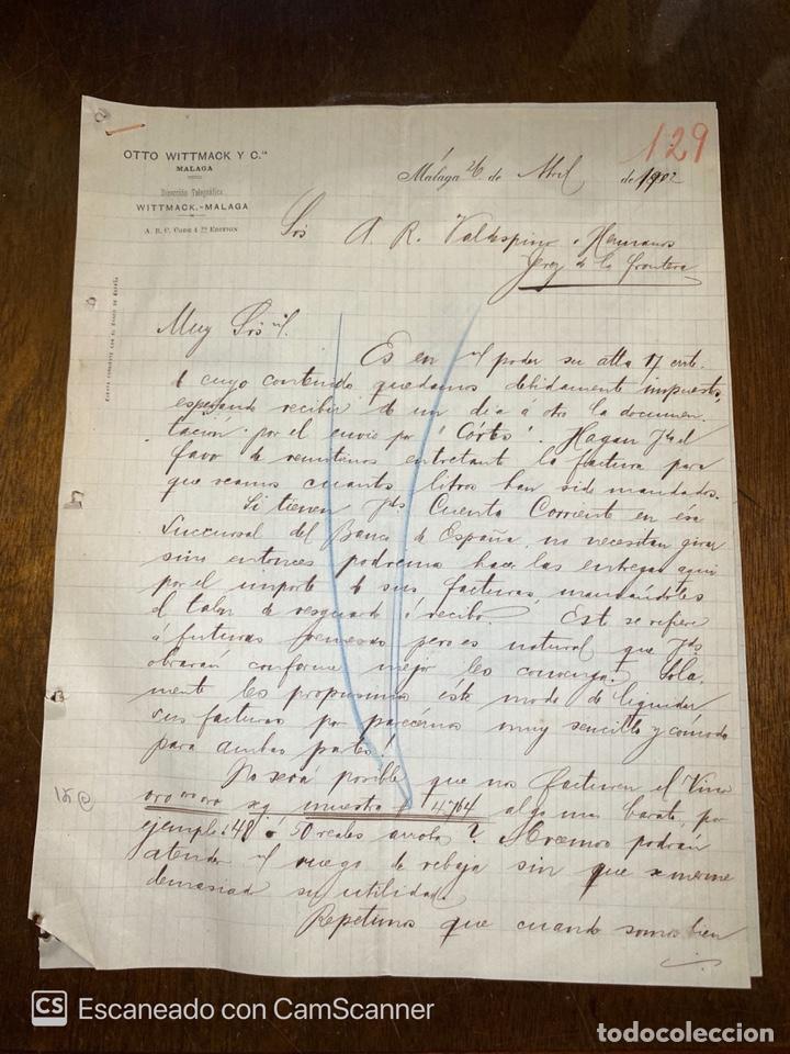 Lettres commerciales: CARTA COMERCIAL. OTTO WITTMACK Y CIA. MALAGA, 1902. DIRIGIDA A A.R. VALDESPINO & HNO. JEREZ.