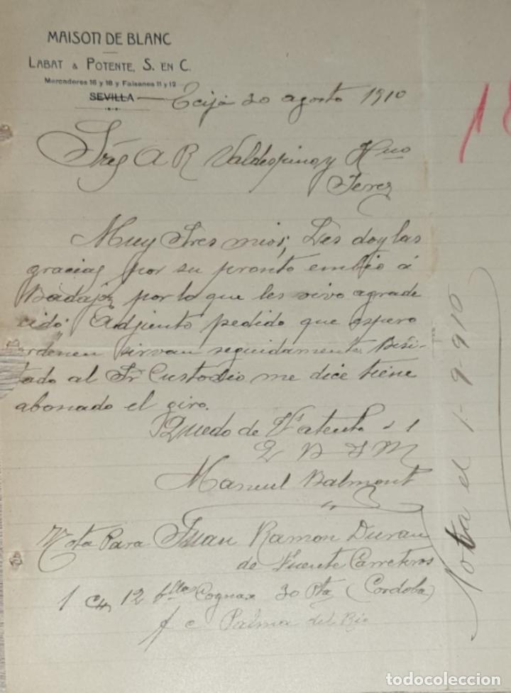 Lettres commerciales: Carta comercial. Labat & Potente S. en C. Maison de Blanc. Sevilla. Espa&ntilde;a 1910