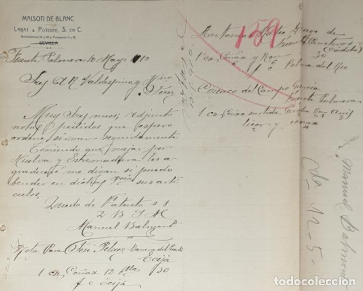 Lettres commerciales: Carta comercial. Labat & Potente S. en C. Maison de Blanc. Sevilla. Espa&ntilde;a 1910