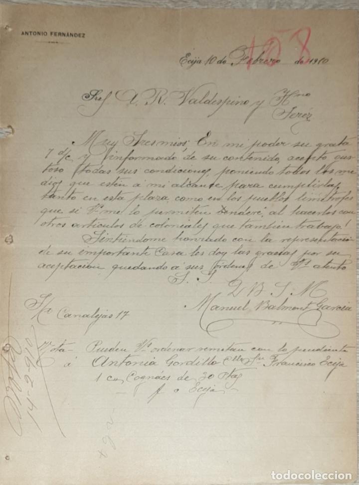 Lettres commerciales: Carta comercial. Antonio Fern&aacute;ndez. &Eacute;cija. Sevilla. Espa&ntilde;a 1910