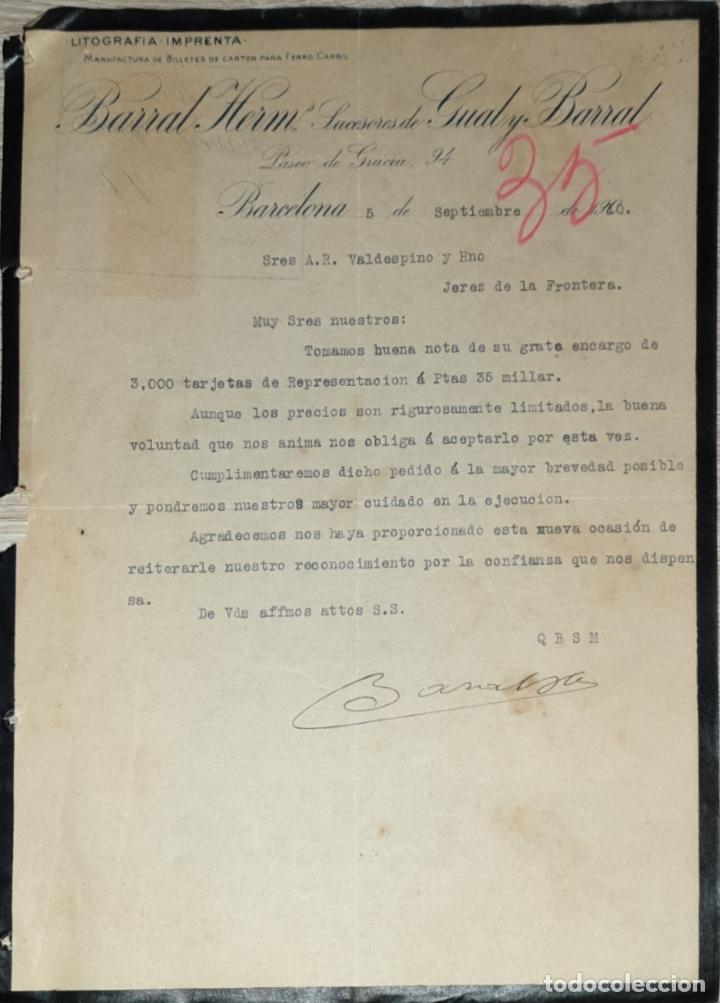 Lettres commerciales: Carta comercial. Barral Herms. Talleres Litogr&aacute;ficos. Tipogr&aacute;ficos. Barcelona 1910