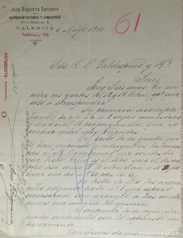 Lettres commerciales: Carta comercial. Jos&eacute; B&aacute;guena Sansano. Representaciones y Comisiones. Valencia 1910