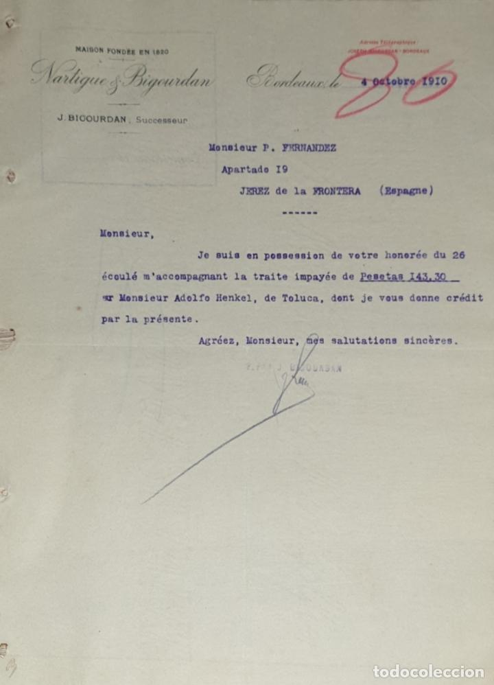 Lettres commerciales: Carta comercial. Nartigue & Bigourdan. Bordeaux. Francia 1910