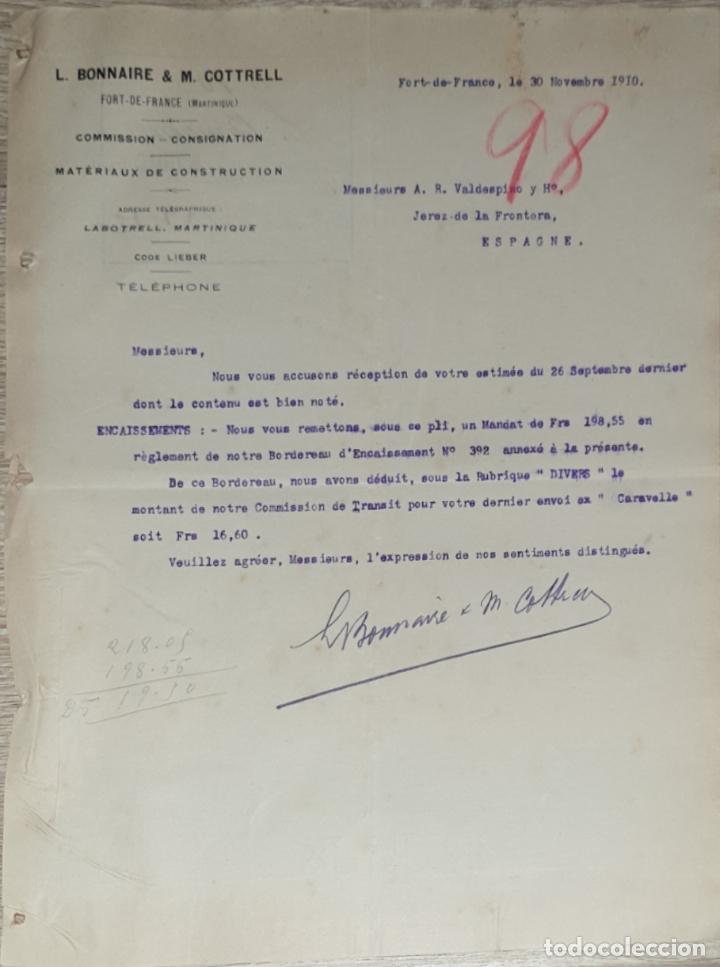 Lettres commerciales: Carta comercial. L. Bonnaire & M. Cottrell. Commission-Consignation. Fort de France 1910