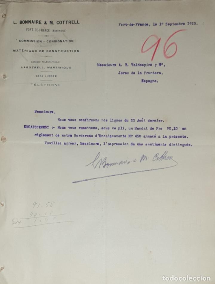 Lettres commerciales: Carta comercial. L. Bonnaire & M. Cottrell. Commission-Consignation. Fort de France 1910