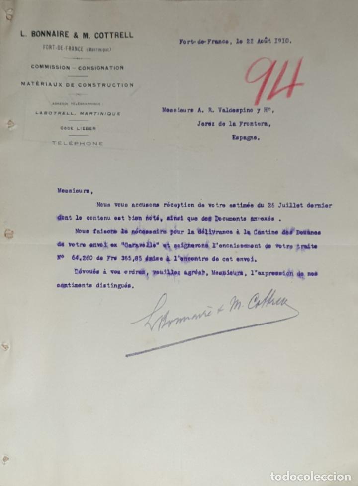 Lettres commerciales: Carta comercial. L. Bonnaire & M. Cottrell. Commission-Consignation. Fort de France 1910